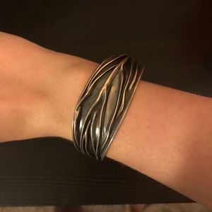 Sterling Silver Crinkle Feather Cuff Bracelet